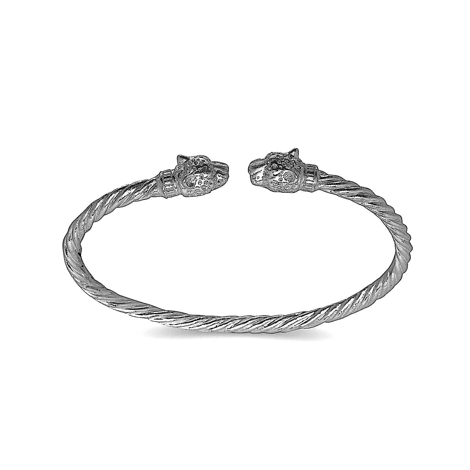Jaguar head coiled rope West Indian bangle .925 Sterling silver MADE IN USA - Betterjewelry