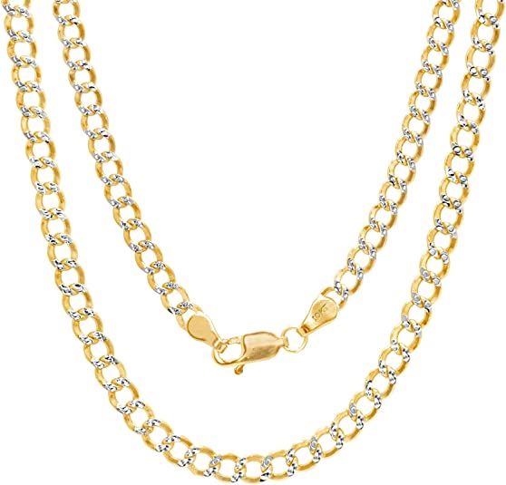 Better Jewelry 10K Gold 3.5mm Cuban Chain Diamond Cut Two Tone