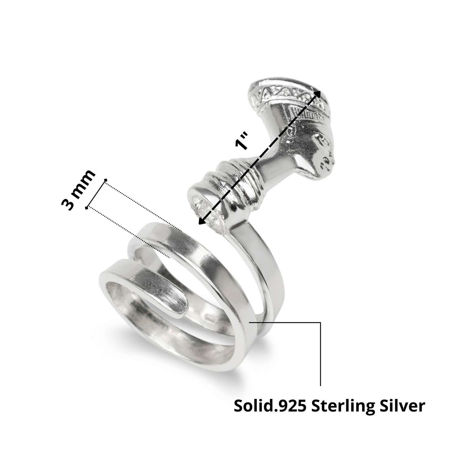 Better Jewelry Solid .925 Sterling Silver Spiral Three Row Nefertiti Ring