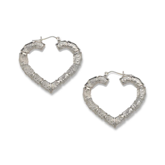 Better Jewelry Heart Bamboo Hoops Earrings .925 Sterling Silver