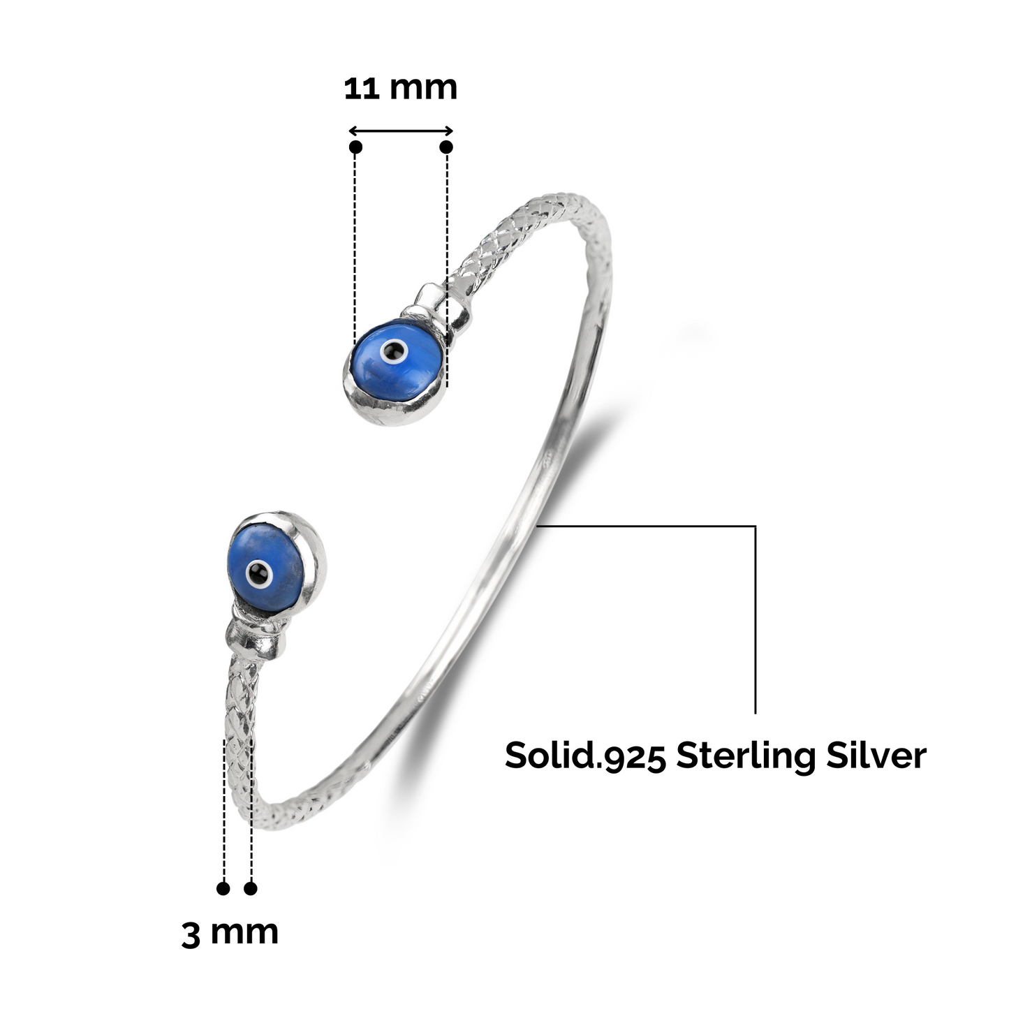 Better Jewelry Evil Eye .925 Sterling Silver West Indian Bangle, 1 piece