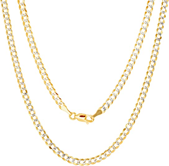 Better Jewelry 10K Gold 4mm Cuban Chain Diamond Cut Two Tone