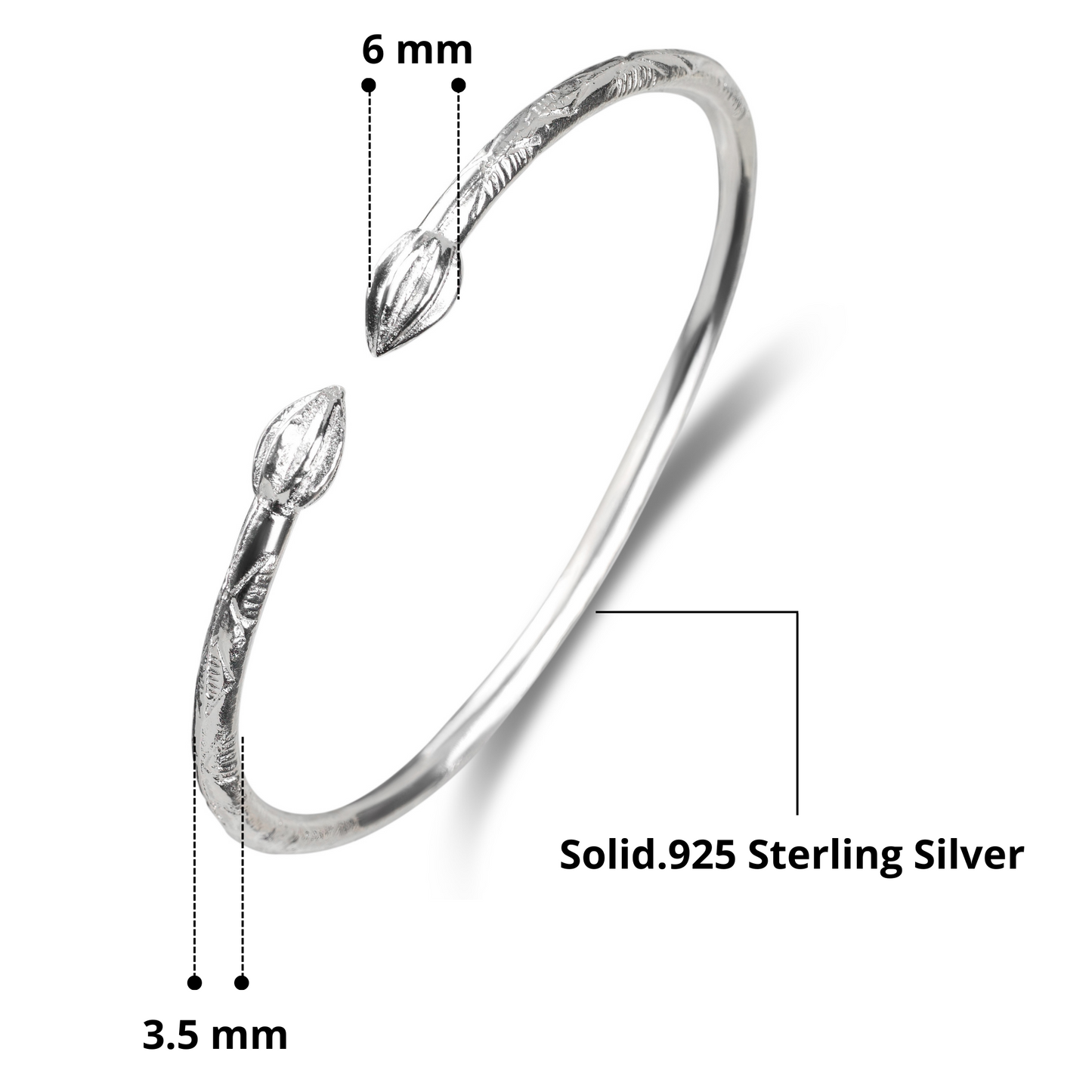 Better Jewelry Cocoa Pods  .925 Sterling Silver West Indian Bangle - 1 PIECE