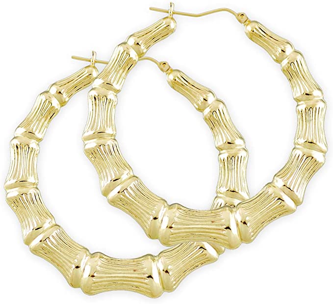 Better Jewelry 10K Gold Medium Bamboo Hoops