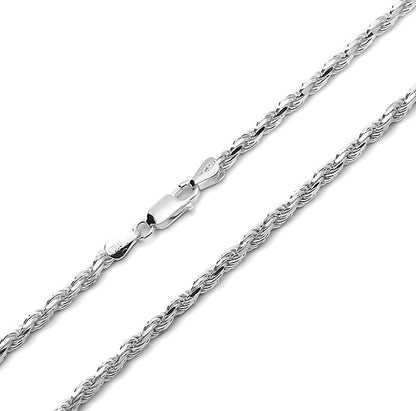 Better Jewelry 1.3mm Rope Diamond cut Chain Necklace .925 Sterling Silver w. Rhodium plate