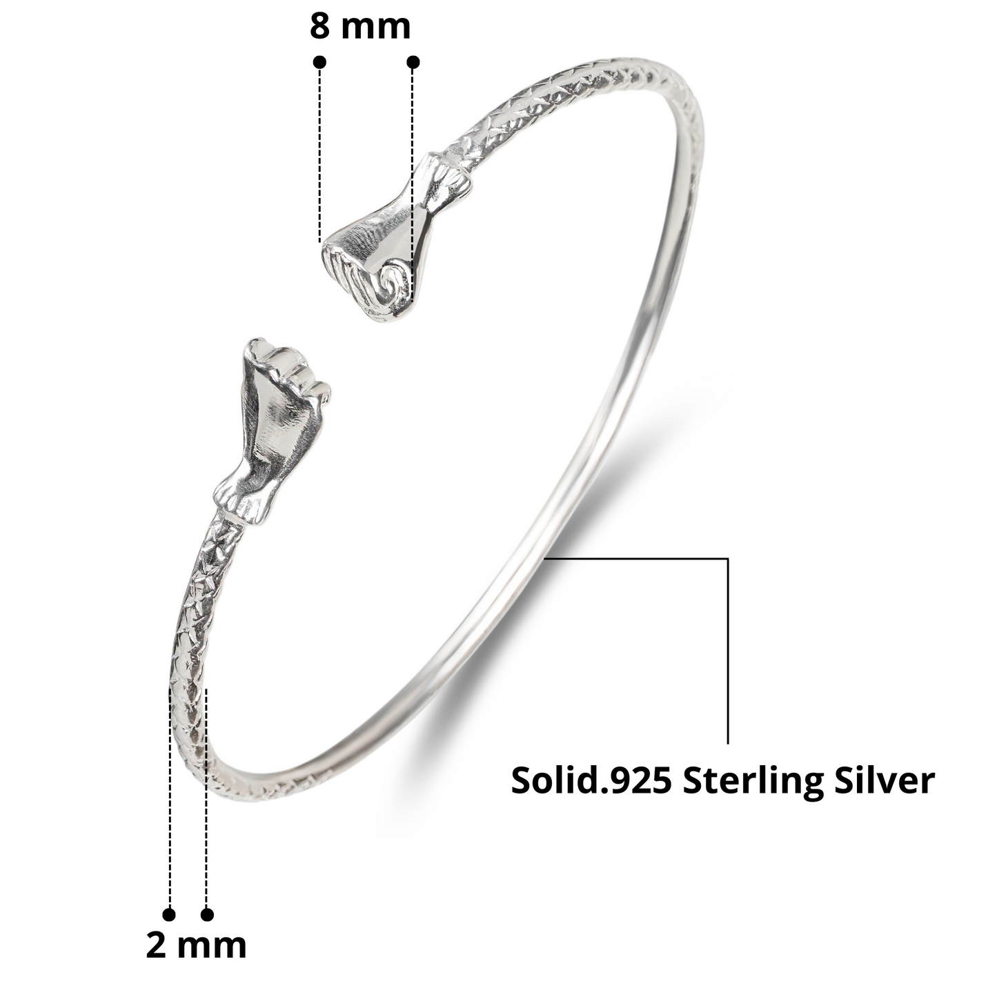 Better Jewelry Fist .925 Sterling Silver West Indian Bangle (1-Piece) (Made in USA)