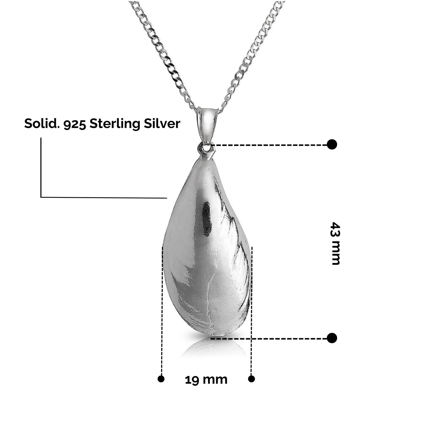 Better Jewelry Mussel shell Pendant w. Cuban chain .925 Sterling Silver made in the USA
