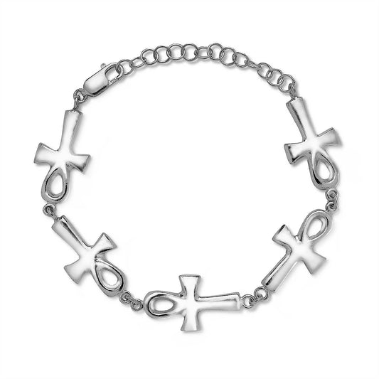 Ankh Cross .925 Sterling Silver Bracelet w. lobster claw
