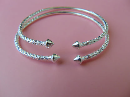 Smooth Pyramid Ends .925 Sterling Silver West Indian Bangles (Pair) (Made in USA) (24 grams) - Betterjewelry