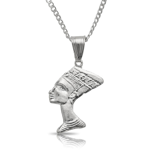 Queen Nefertiti Pendant w. Cuban chain .925 Sterling Silver - Betterjewelry
