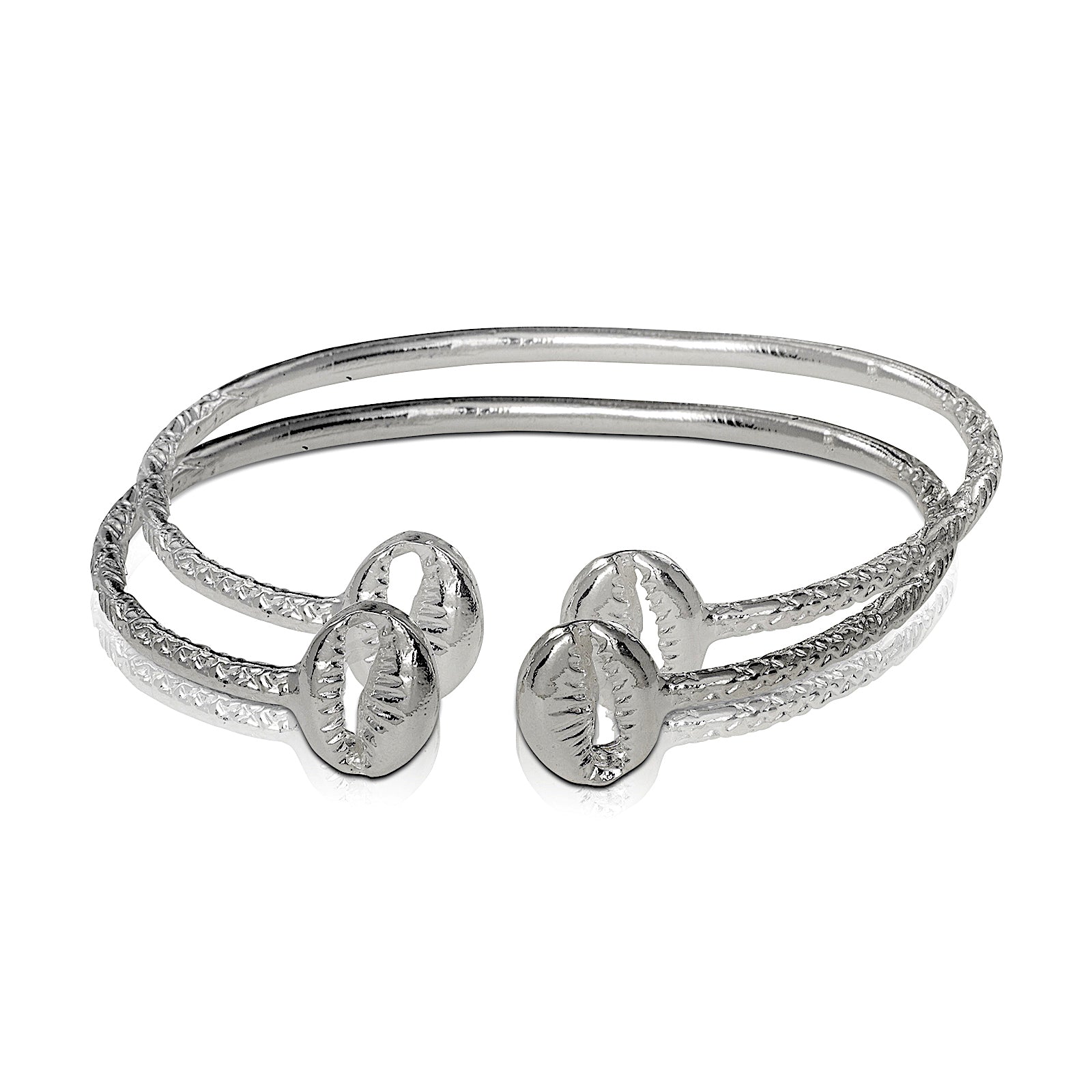 .925 Sterling Silver Cowrie Shell Thin bangles (pair) - Betterjewelry