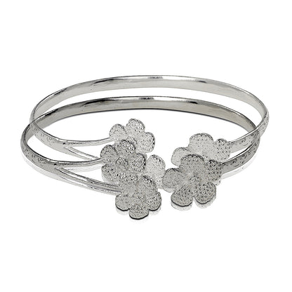 .925 Sterling Silver Flower Ends Flat West Indian Bangles (pair) - Betterjewelry