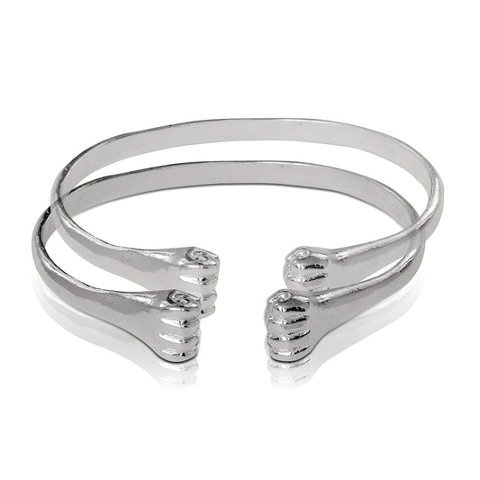 .925 Sterling Silver Flat Fists ends bangles (pair) - Betterjewelry