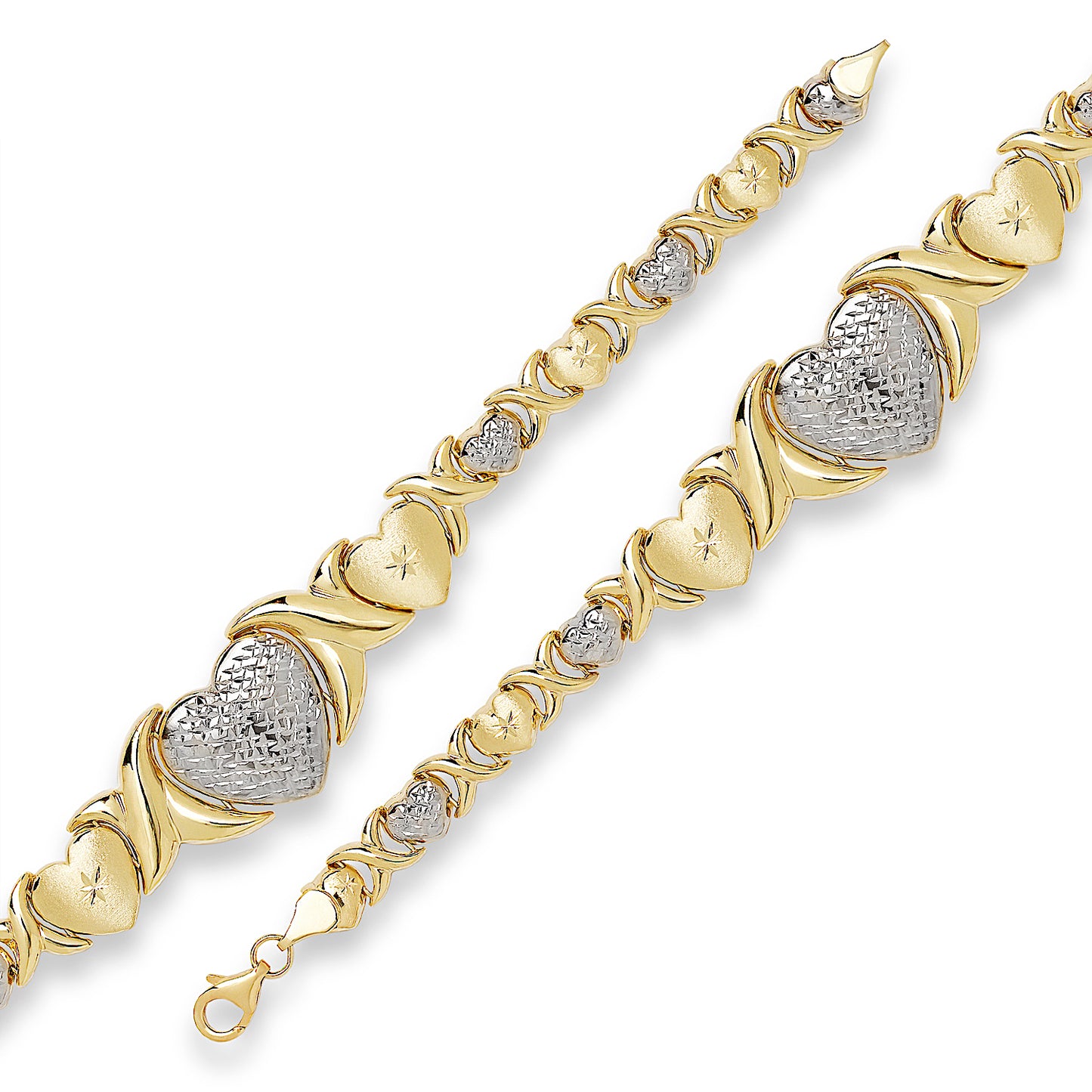 Better Jewelry 10K Yellow Gold Heart Links Chain Bracelet