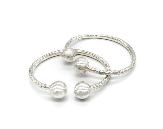 Better Jewelry Huge Ball Ends West Indian Bangles .925 Sterling Silver (Pair)
