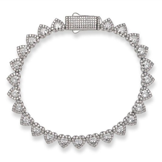 Better Jewelry .925 Sterling Silver Chain "Heart" Bracelet w. CZ Stones