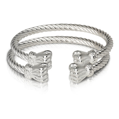 Better Jewelry Large Fist Ends Coiled Rope West Indian Bangles .925 Sterling Silver MADE IN USA, 1 pair