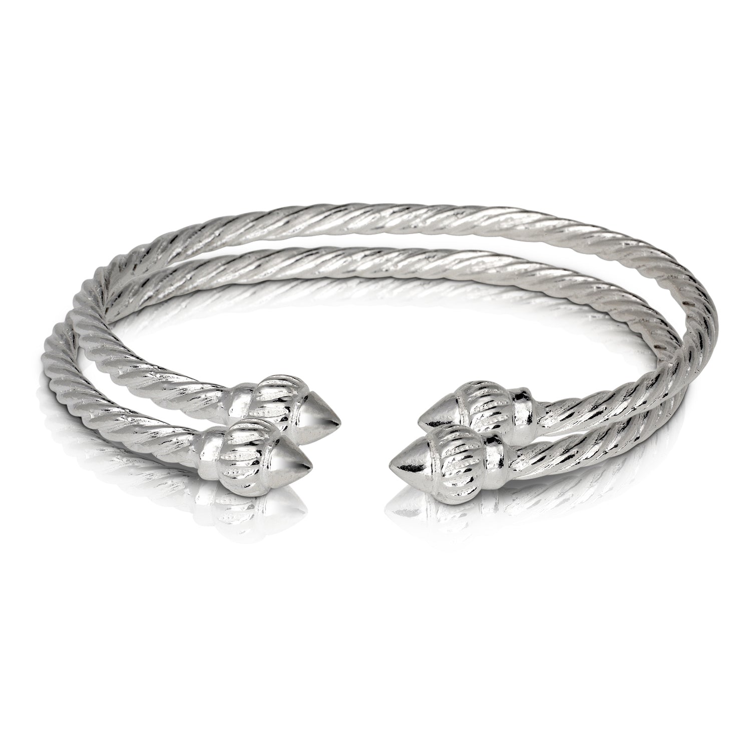 RIDGED ARROW COILED ROPE WEST INDIAN BANGLES .925 STERLING SILVER (MADE IN USA) (PAIR) - Betterjewelry