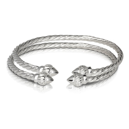 RIDGED ARROW COILED ROPE WEST INDIAN BANGLES .925 STERLING SILVER (MADE IN USA) (PAIR) - Betterjewelry