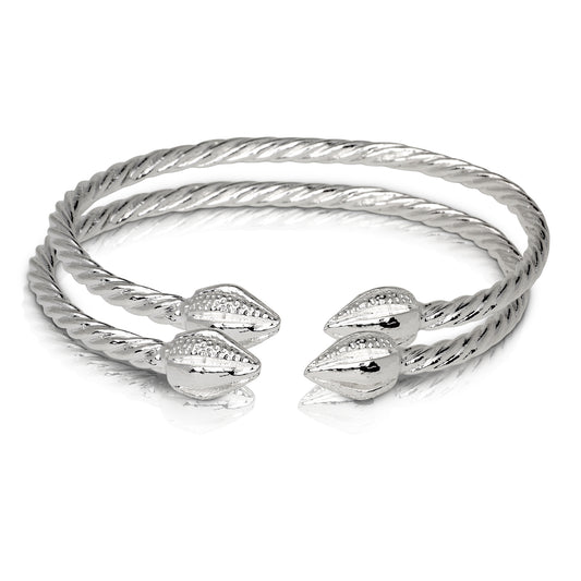COCOA POD ENDS COILED ROPE WEST INDIAN BANGLES .925 STERLING SILVER (MADE IN USA) (PAIR) - Betterjewelry