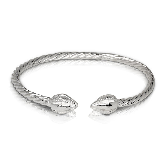 COCOA POD ENDS COILED ROPE WEST INDIAN BANGLE .925 STERLING SILVER (MADE IN USA) - Betterjewelry