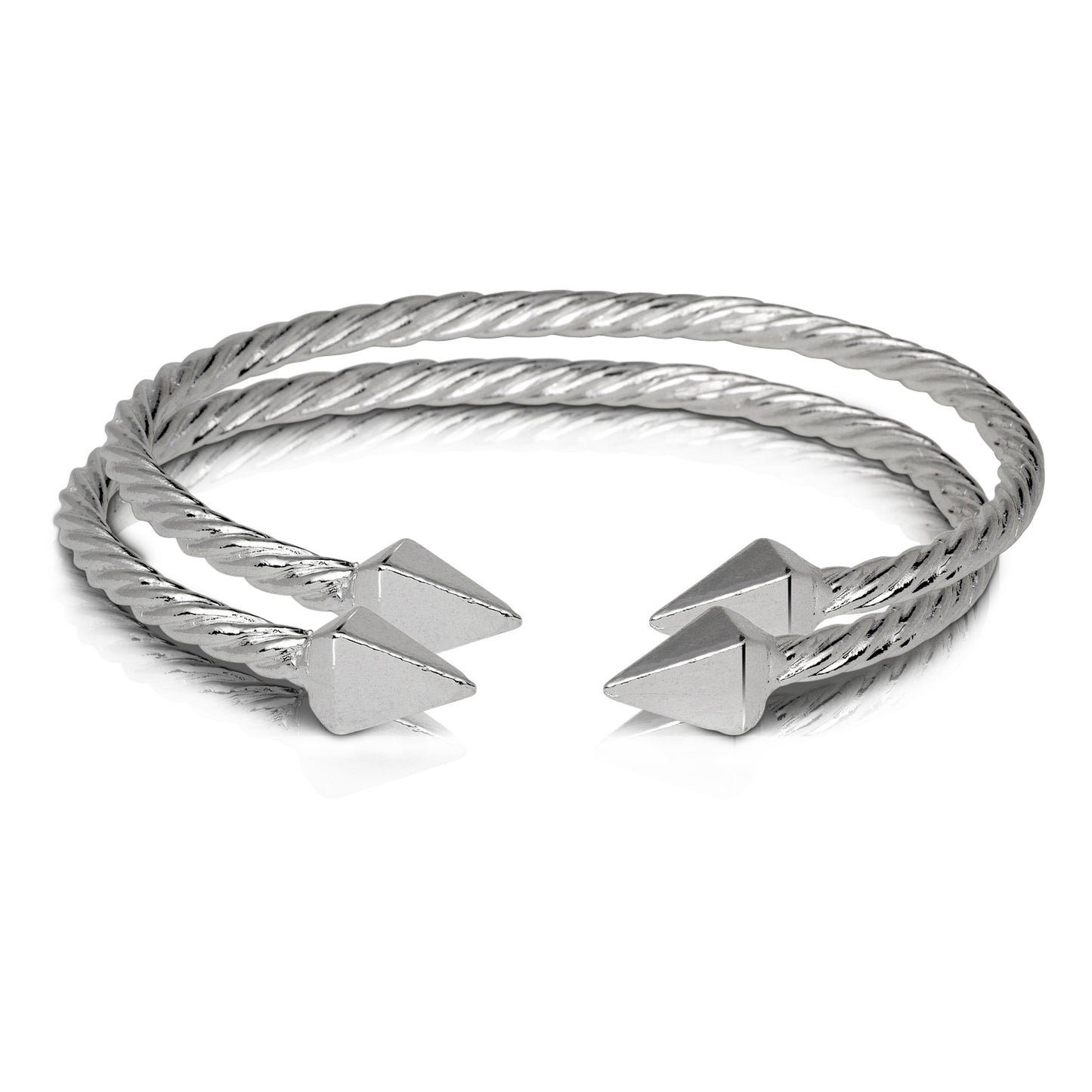 Better Jewelry PYRAMID ENDS COILED ROPE WEST INDIAN BANGLES .925 STERLING SILVER (pair) (MADE IN USA)