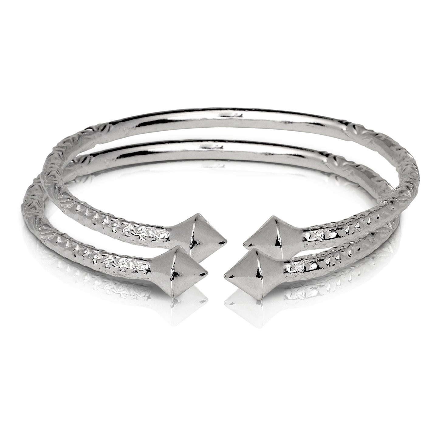 Better Jewelry Thick Pyramid Ends .925 Sterling Silver West Indian Bangles (Pair)