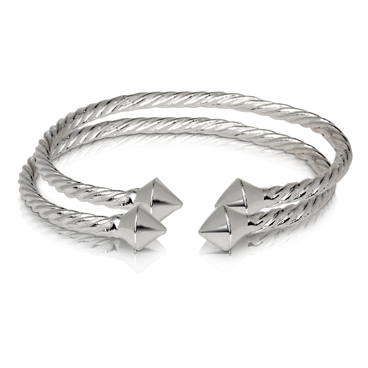 Better Jewelry, Thick Pyramid Coiled Rope Silver West Indian Bangles, 1 pair