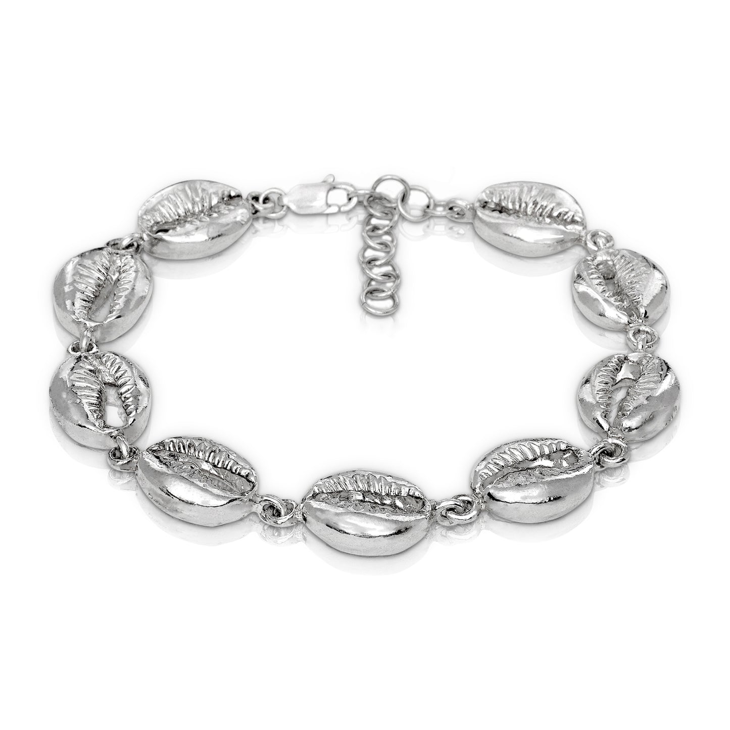 Better Jewelry Cowrie Shell .925 Sterling Silver Link Bracelet w. Lobster Lock