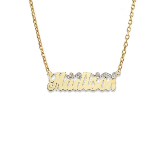 Better Jewelry Script Carved 10K Gold Nameplate Necklace