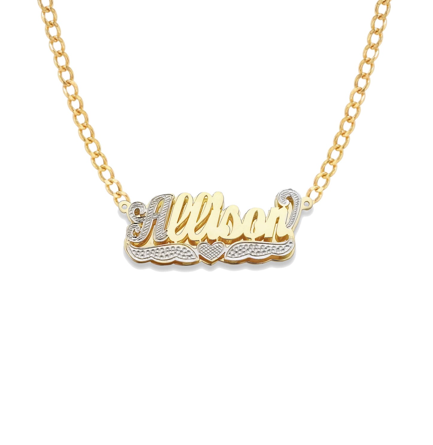 Better Jewelry Script 10K Gold Double Nameplate Diamond Cut Necklace
