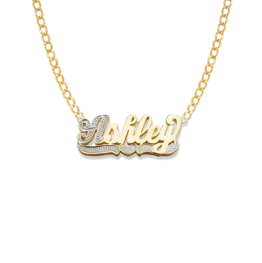 Better Jewelry Heart Script 10K Gold Double Nameplate Necklace