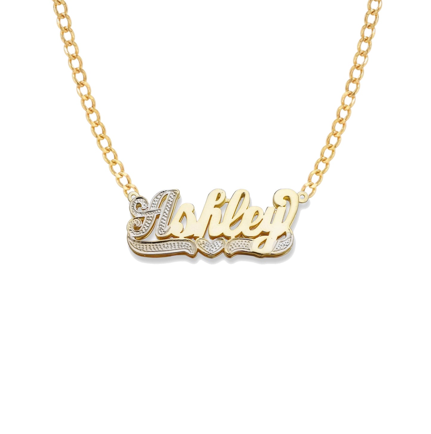 Better Jewelry Heart Script 14K Gold Double Nameplate Necklace