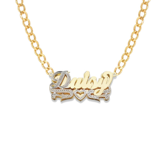 Better Jewelry Heart Design 10K Gold Double Nameplate Necklace