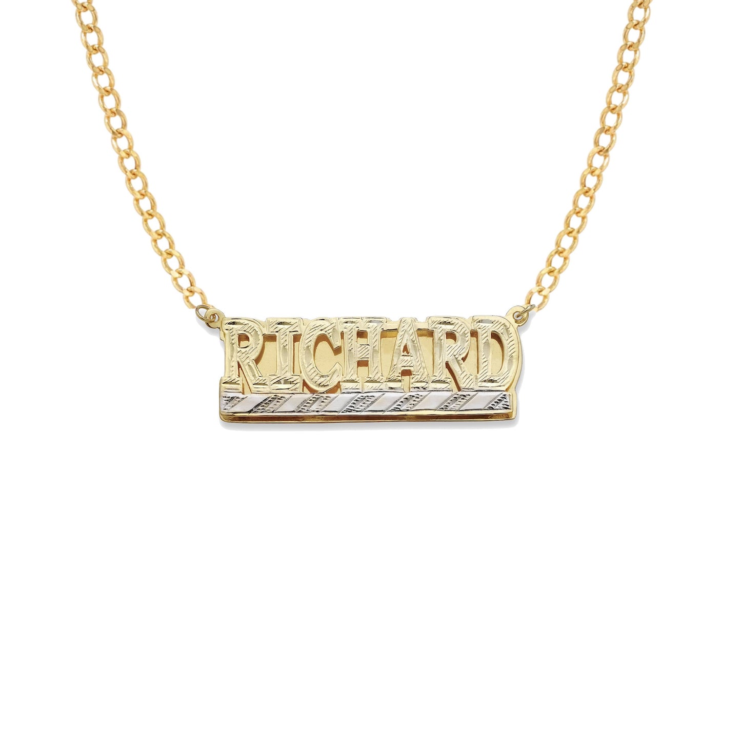 Better Jewelry Block 10K Gold Double Nameplate Diamond Cut Necklace