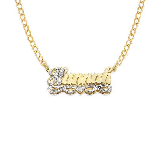 Better Jewelry One Heart Design 10K Gold Double Nameplate Necklace