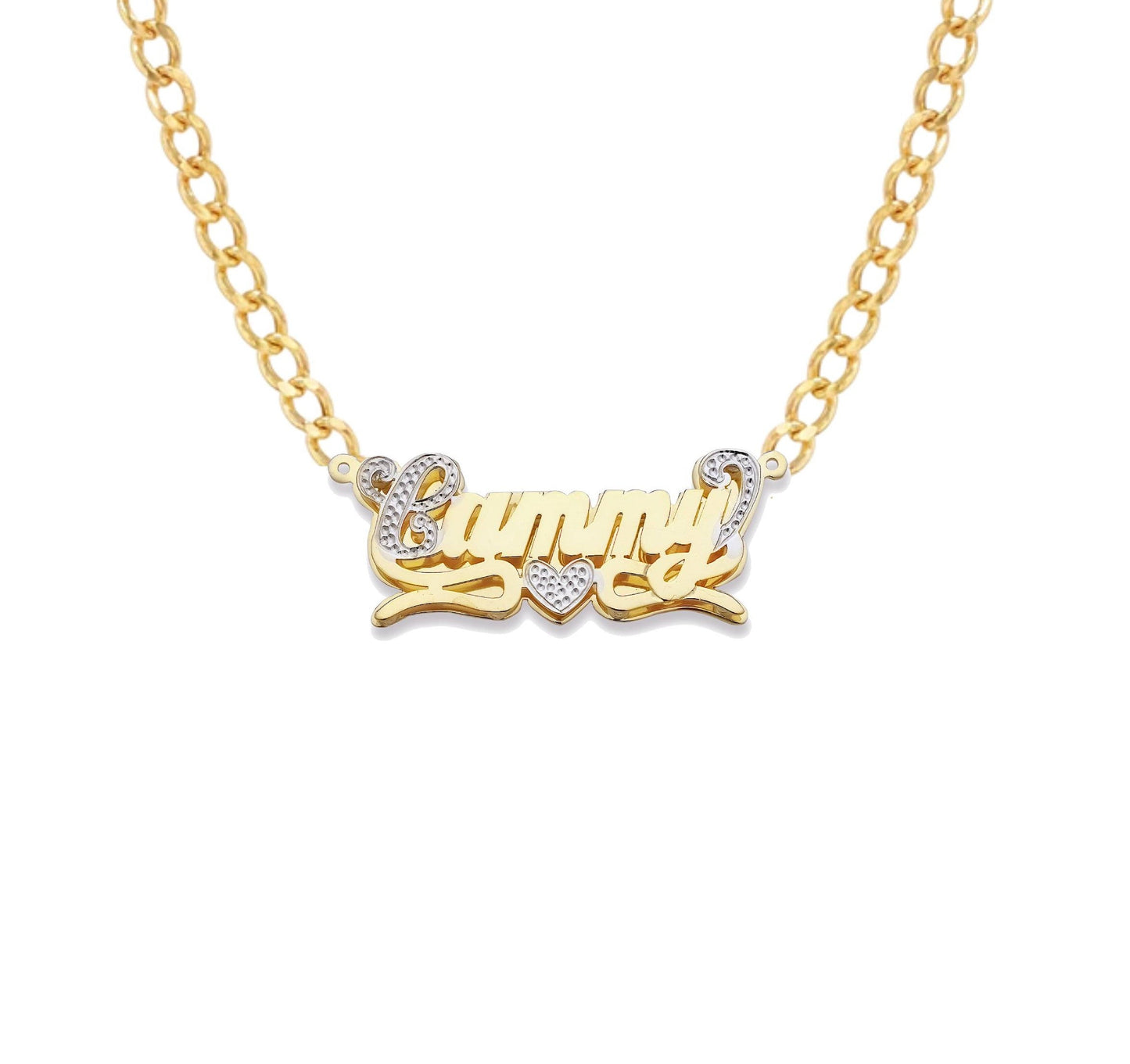 Better Jewelry Script Heart Design 14K Gold Double Nameplate Necklace