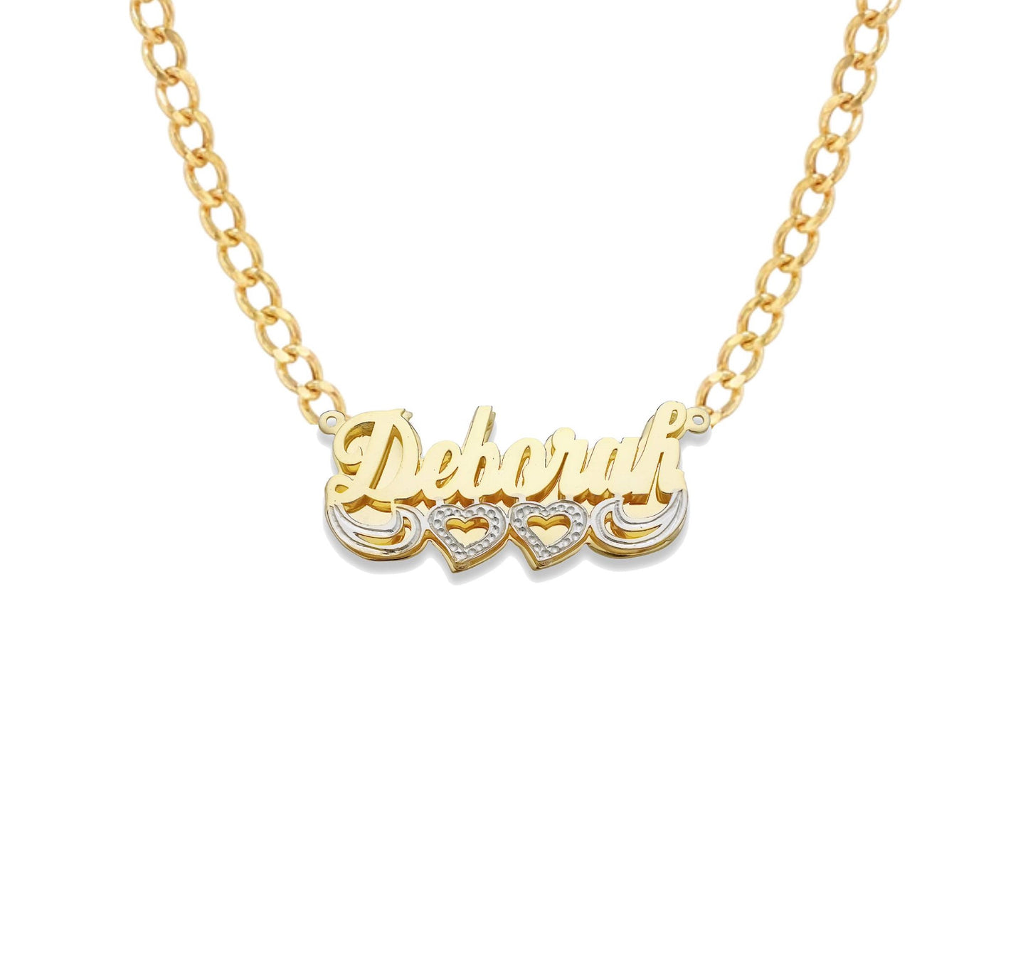 Better Jewelry Script Two Hearts Design 10K Gold Double Nameplate Necklace