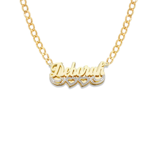 Better Jewelry Script Two Hearts Design 10K Gold Double Nameplate Necklace