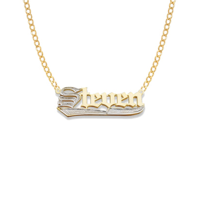 Better Jewelry Gothic 14K Gold Double Nameplate Necklace