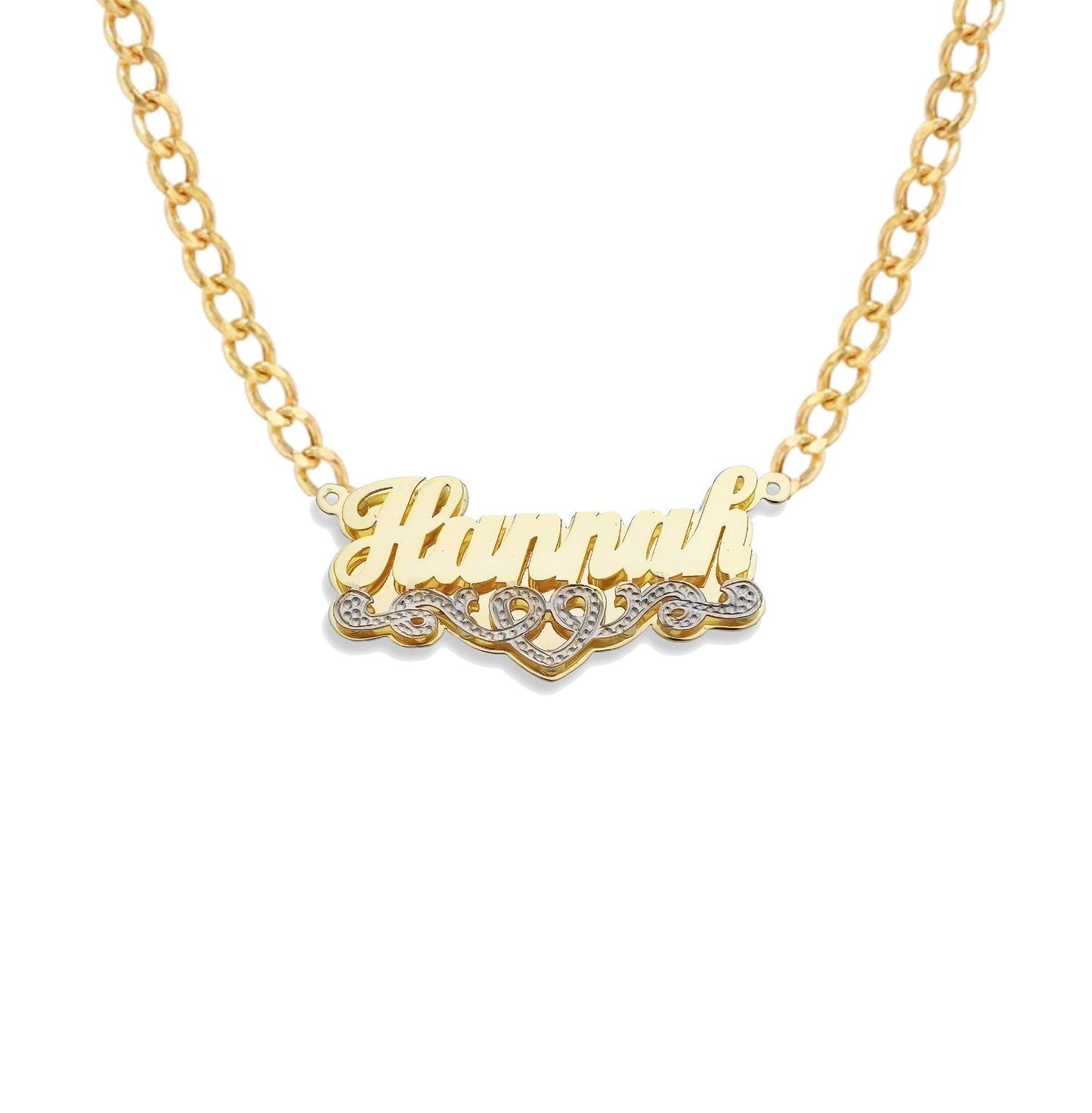 Better Jewelry Heart Design 14K Gold Double Nameplate Necklace