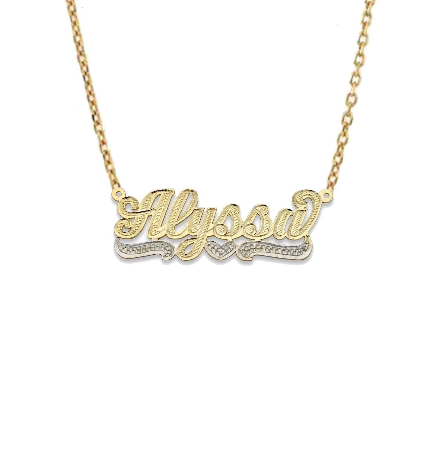 Better Jewelry Heart Diamond Cut Script 10K Gold Nameplate Necklace