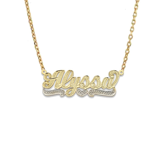 Better Jewelry Heart Diamond Cut Script 10K Gold Nameplate Necklace