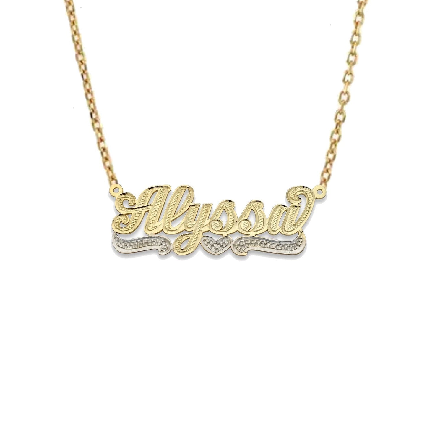Better Jewelry Heart Diamond Cut Script 14K Gold Nameplate Necklace