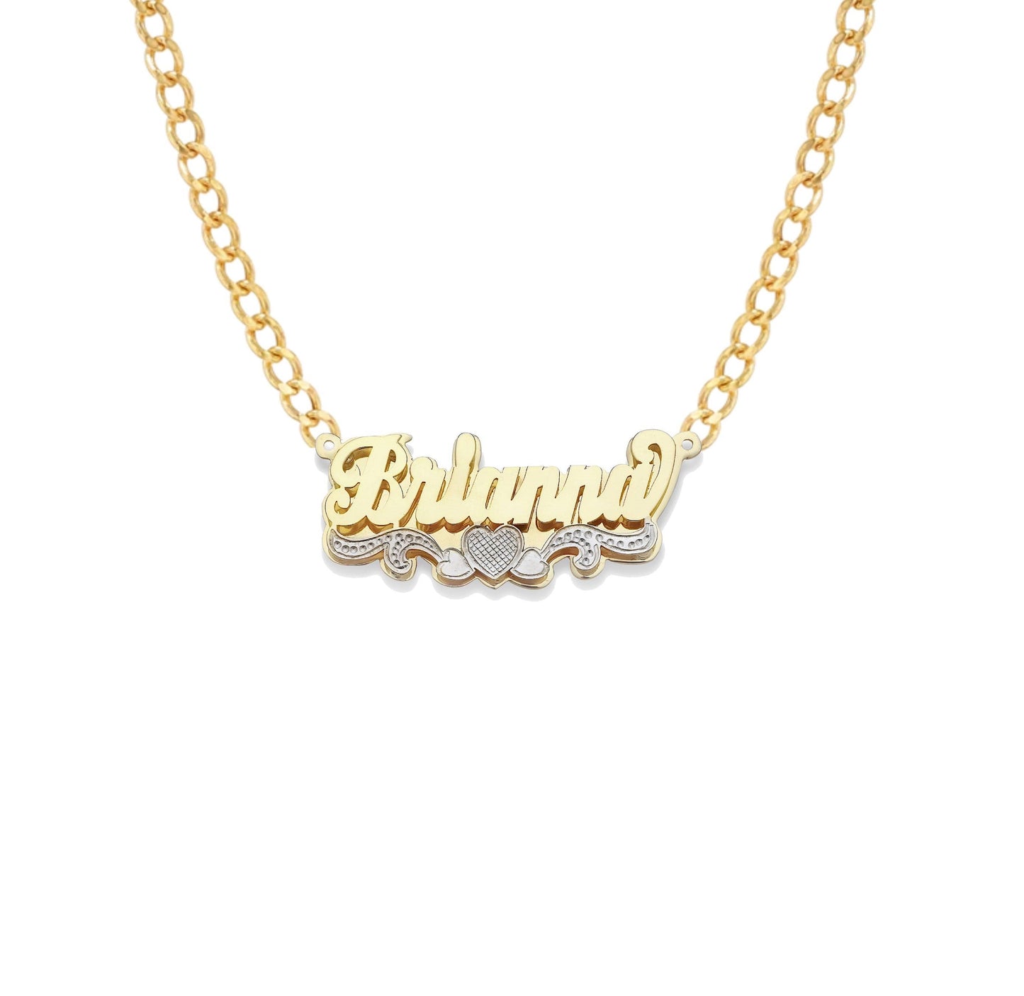 Better Jewelry Script Three Hearts 14K Gold Double Nameplate Necklace