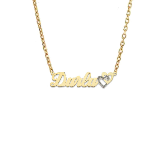 Better Jewelry Script with Two Hearts 10K Gold Nameplate Necklace