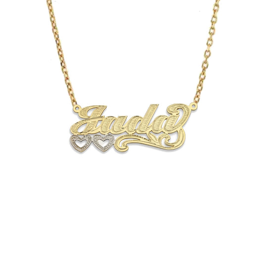 Better Jewelry Two Hearts Script 10K Gold Nameplate Necklace
