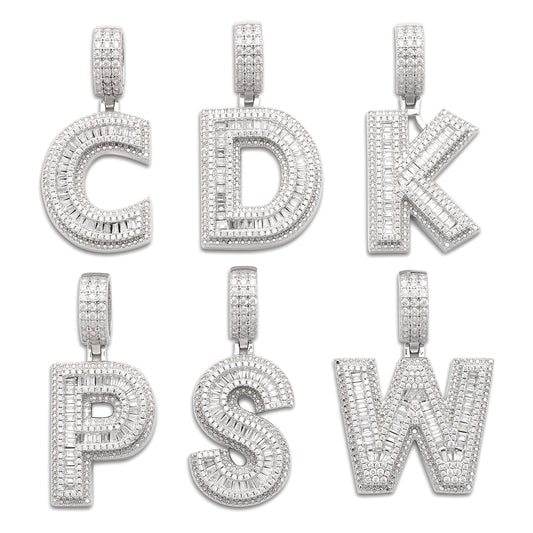 Better Jewelry Block Letter Pendant in .925 Sterling Silver w. CZ Baguette Stones