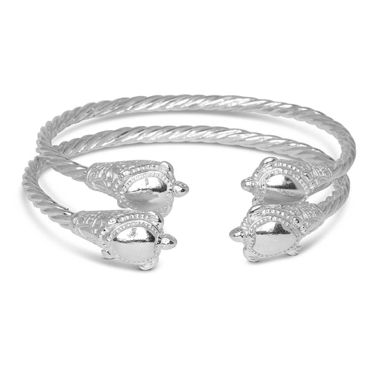 Better Jewelry Coiled Rope West Indian Bangles w. Turtle Ends .925 Sterling Silver, 1 pair