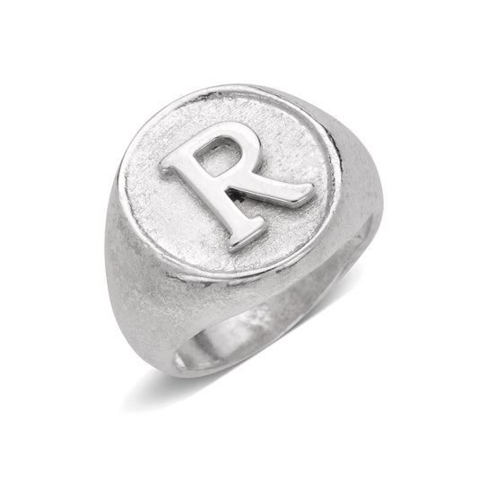 Better Jewelry Classic Round Signet .925 Sterling Silver Initial Ring